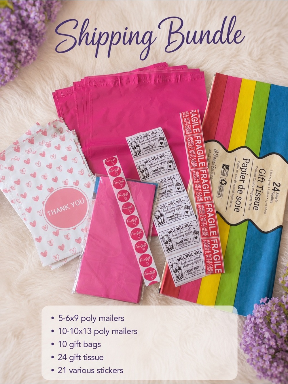 70 piece Pink Shipping Bundle - Party & Mailer Supply Pack